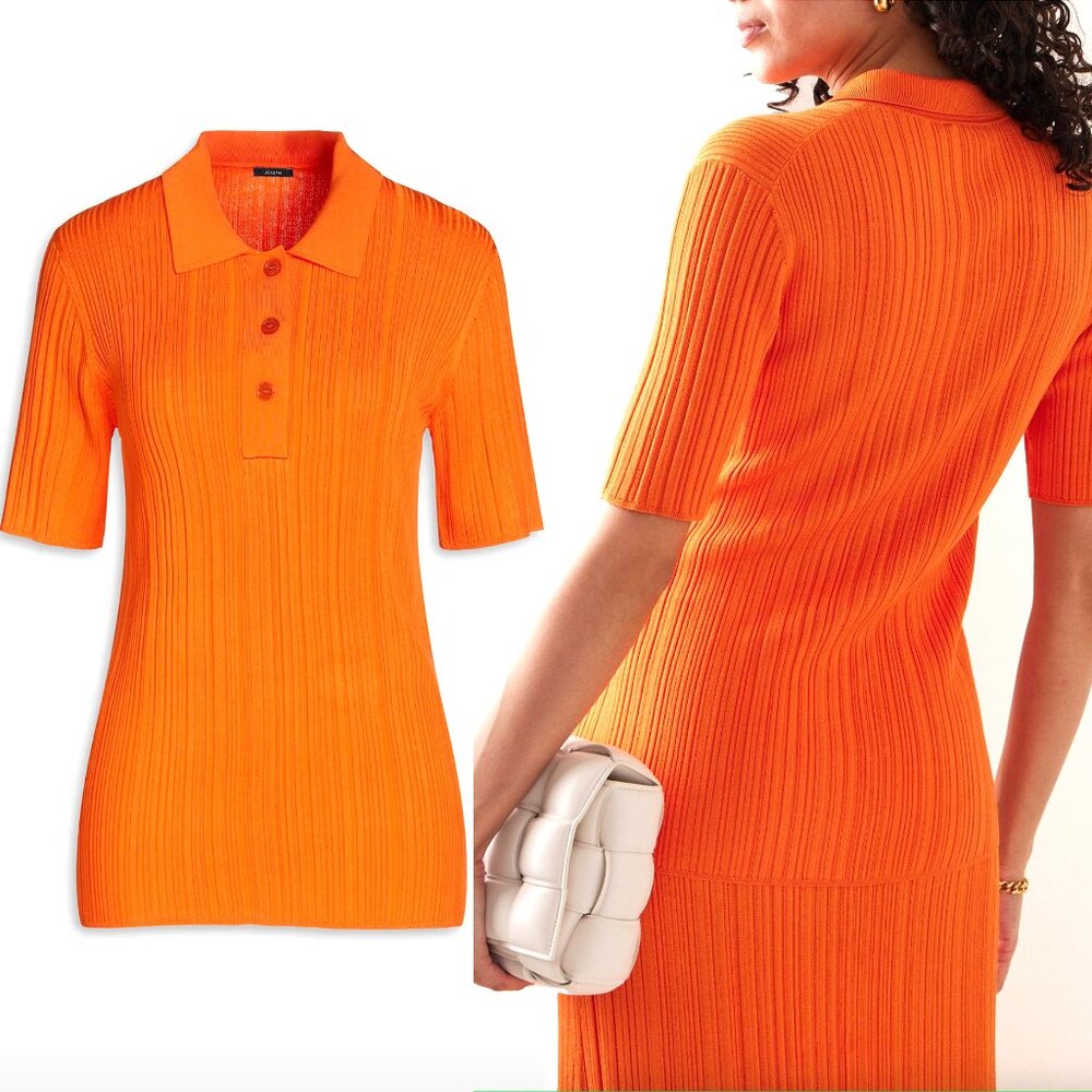 JOSEPH short sleeve ribbed-knit polo top Size SMALL